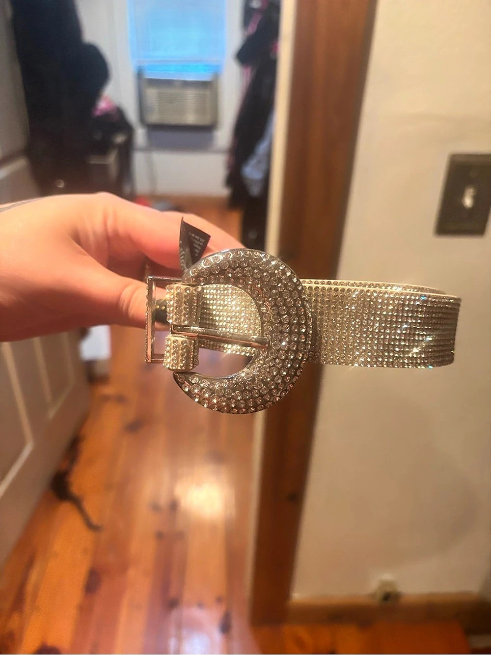 Express Rhinestone Buckle Belt in Gold